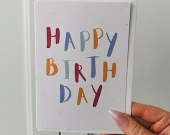 Happy Birthday Greeting Card, Colourful Birthday Card, Happy Birthday, Blank Birthday Card for Someone Special