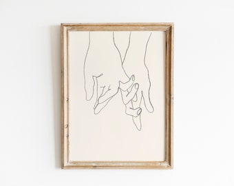 Lovers Holding Hands, Minimal Art Print, Minimalist Art Print,  Minimal Home Decor, Line Art, Line Drawing