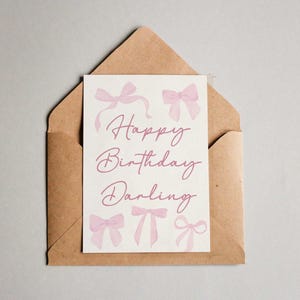 Happy Birthday Darling Card – Cute Pink Bow Aesthetic, Best Friend Birthday Gift, Coquette Greeting Card