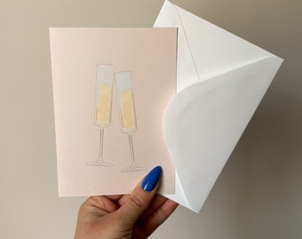 Cheers Champagne Toast Card, Birthday Card, Bridal Shower Card, Celebration Card, Wedding Card, Champagne Birthday