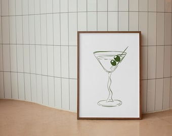 Impresión artística ilustrada de Dirty Martini, decoración de pared de cocina, bar de bebidas alcohólicas, póster de cócteles, arte de cócteles, póster de bar de bebidas