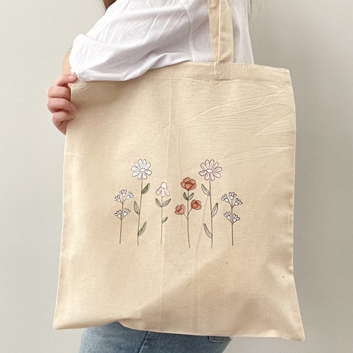 Minimal Floral Tote Bag Canvas Tote Bag Graphic Tote Bag | Etsy