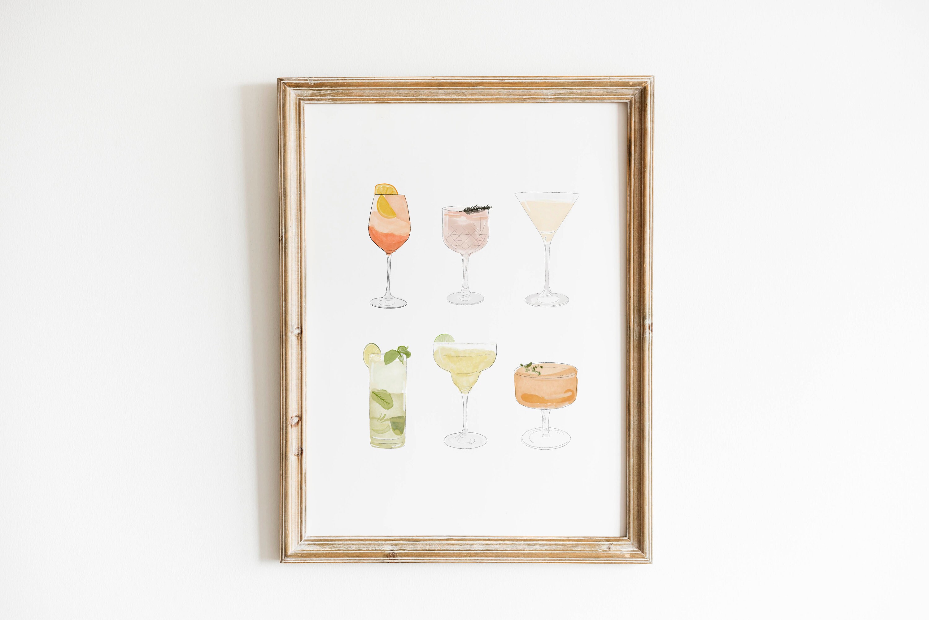 printable kitchen prints wall art, set of 6, hand... Illustrated Cocktail Art Print, Kitchen Wall Decor, Colourful Liquor ...