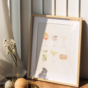 Illustrated Cocktail Art Print, Kitchen Wall Decor, Colourful Liquor Drink Bar, Cocktail Poster, Cocktail Art, Drink Bar Poster