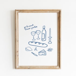 Girls Want Dinner Parties, Dinner Kitchen Wall Art, Artful Food, Dinner Retro Table Setting, Foodie Gifts