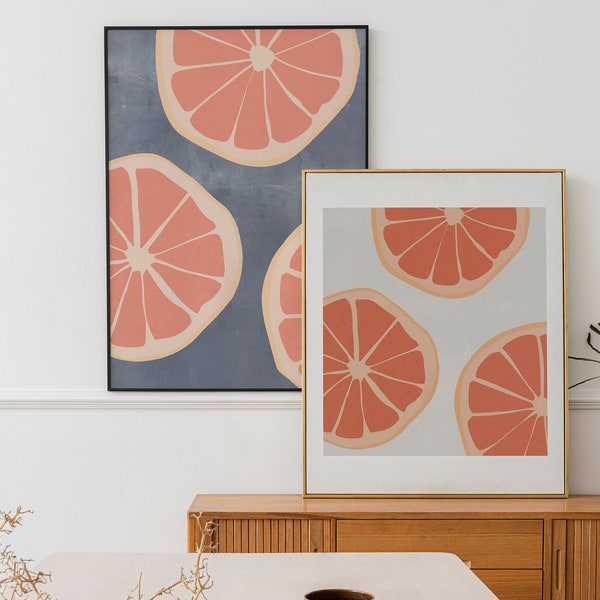 Grapefruit Art Print, Minimalist Grapefruit Wall Art, Grapefruit Slice Art Print, Modern Abstract