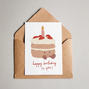 Illustration de gâteau d'anniversaire en peluche, jolie carte de joyeux anniversaire, carte d'anniversaire vierge pour quelqu'un de spécial