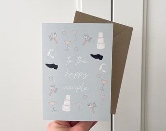 Por la feliz pareja. Tarjeta, tarjeta de boda, tarjeta de celebración, ilustraciones de boda.