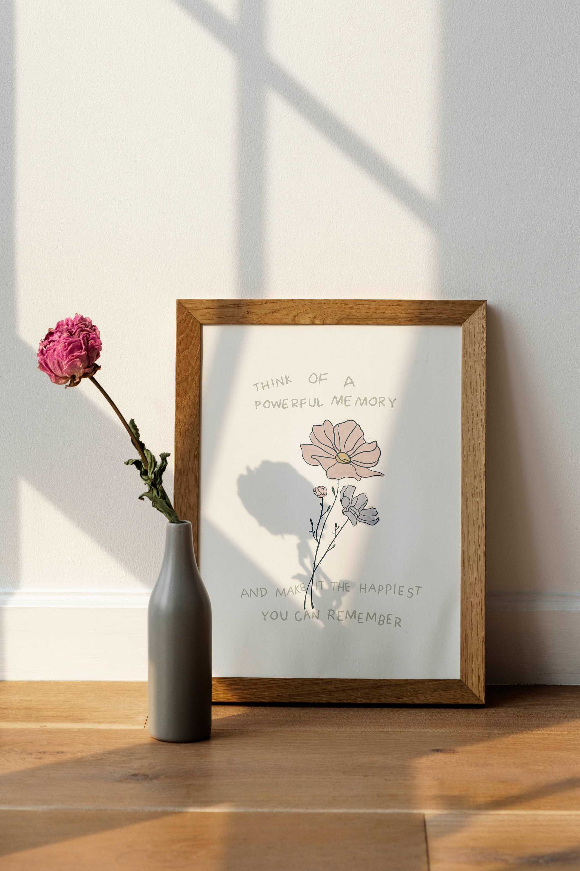 Think of a Powerful Memory Quote Art Print, Inspirational Wall Art, WaterColour Flower, Minimalist Wall Decor