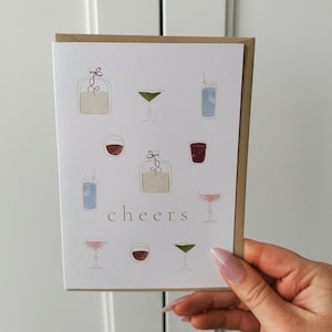 Carte de voeux illustrée pour cocktail, carte de célébration, salutations, carte pour eux, carte vierge pour quelqu'un de spécial