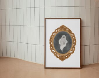 Vintage Frame Spooky Ghost Art Print, Gothic Art Decor,  Wall Decor, Halloween Decor, Spooky Season