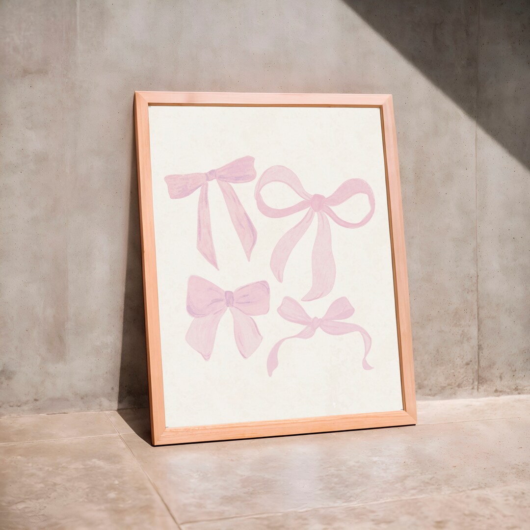 Pink Bows Art Print, Coquette Wall Decor, Watercolor Bow Print, Light ...