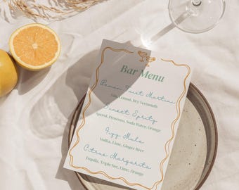 Editable Cocktail Menu Template, Wedding Bar Menu, Summer Drink Menu Sign, Signature Cocktails, Italian Wedding, Bridal Shower Bar Sign