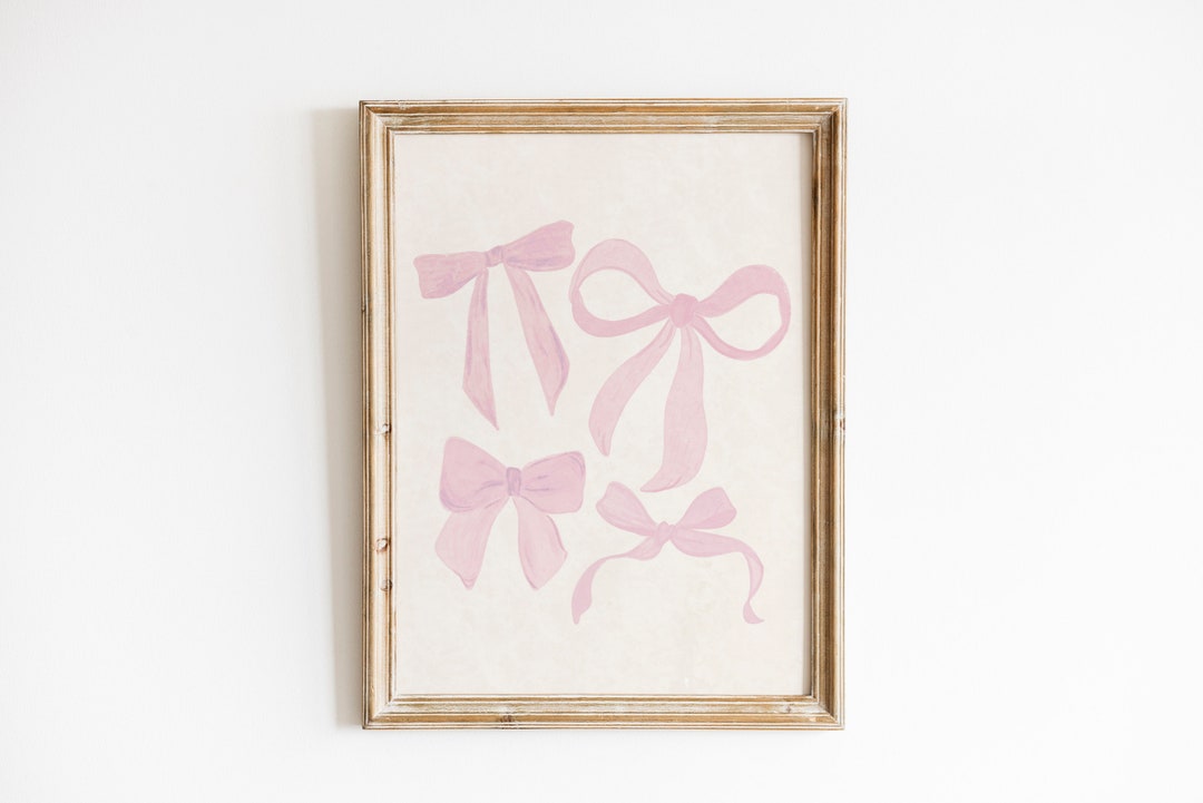 Pink Bows Art Print, Coquette Wall Decor, Watercolor Bow Print, Light ...