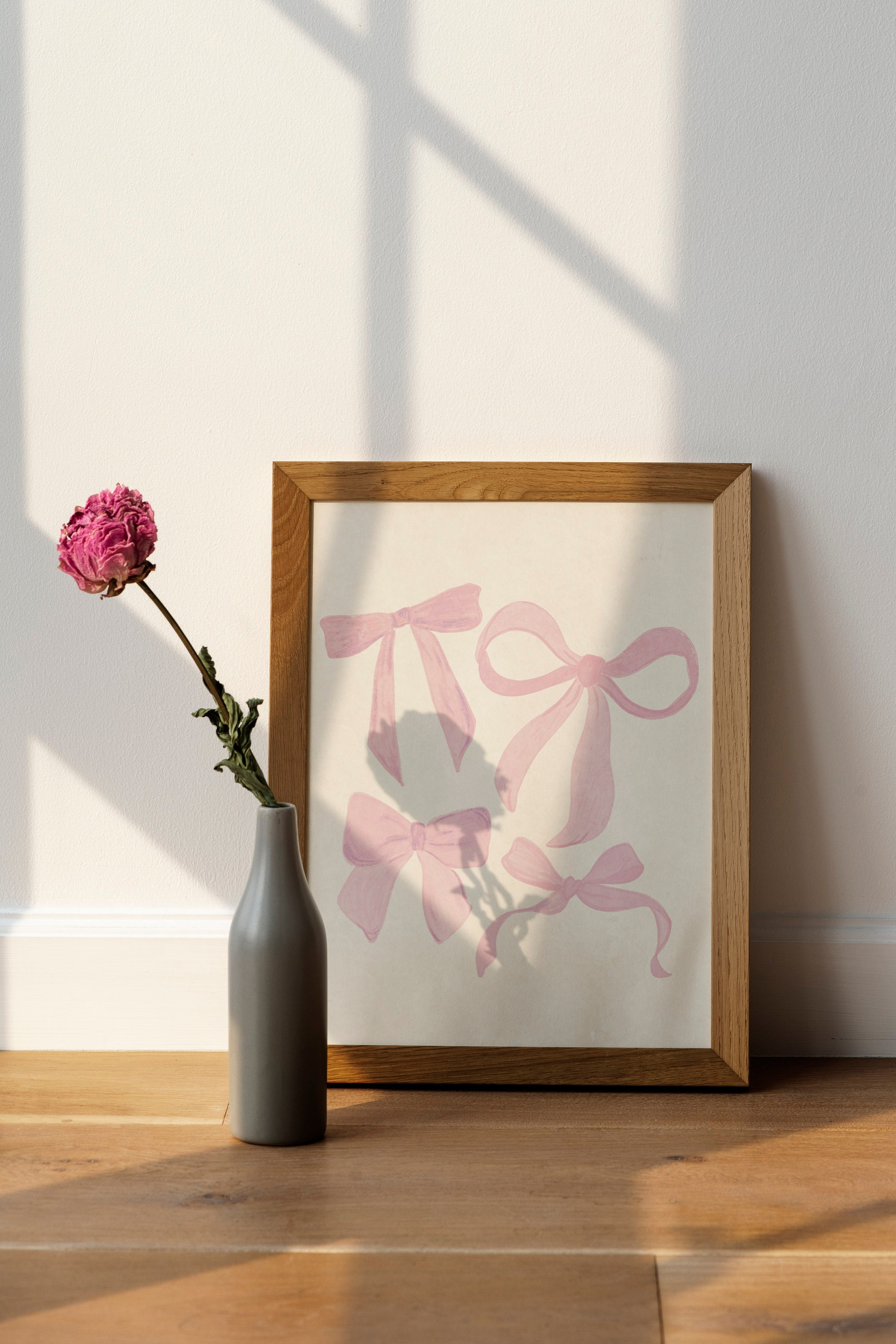 Pink Bows Art Print, Coquette Wall Decor, Watercolor Bow Print, Light ...