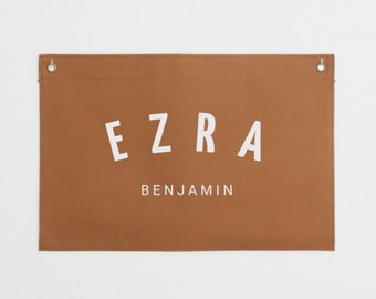 Bandera de lona con nombre personalizado en color marrón - Decoración para colgar en la pared de la guardería