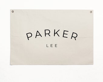 Bandera de lona con nombre personalizado, decoración para colgar en la pared de la guardería