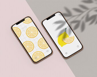 Fondo de pantalla de limón 2D / Iphone / Android / amarillo, fruta, cítricos, rodajas, entero