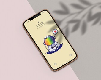 2D Pride Astro Kohi Wallpaper / Iphone/Android / Arco iris, Astronauta, Café, Corazón