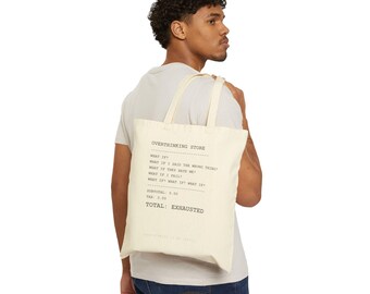 Bolso tote con estampado de texto de Overthinking Store / Bolso tote de lona 'TOTAL: EXHAUSTED'