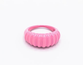 Pink Minimalist RING | Baguette Ring Enamel ring | Statement ring | Colourful ring | Plastic Ring | Glazed ring Clay ring