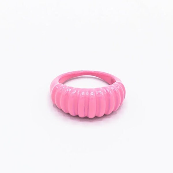 Pink Minimalist RING | Baguette Ring Enamel ring | Statement ring | Colourful ring | Plastic Ring | Glazed ring Clay ring