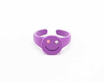 Secret Admirer Ring | Purple Glazed Enamel Ring with Swarovski Crystal | Statement ring | Colorful Smiley Ring