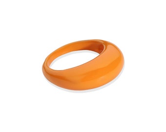 Orange Chunky RING | Baguette Ring enamel ring | Colourful Ring | Dome Ring | Y2K Ring | Plastic Ring glazed ring Clay ring oil drip paint