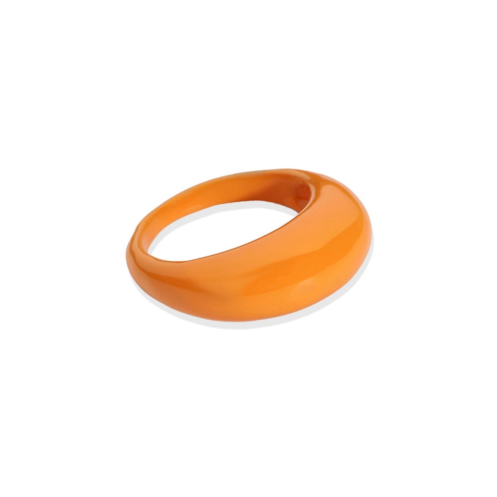 Orange Chunky RING Baguette Ring Enamel Ring Colourful Ring Dome Ring