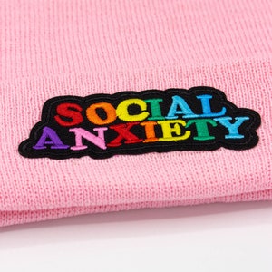 SOCIAL ANXIETY BEANIE Winter hat ribbed beanie Embroidery Cap, Text Knit Hat, Beanie, Winter cap, Cuffed Knitted Beanie image 7