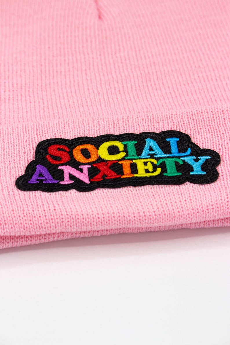 SOCIAL ANXIETY BEANIE Winter hat ribbed beanie Embroidery Cap, Text Knit Hat, Beanie, Winter cap, Cuffed Knitted Beanie image 7
