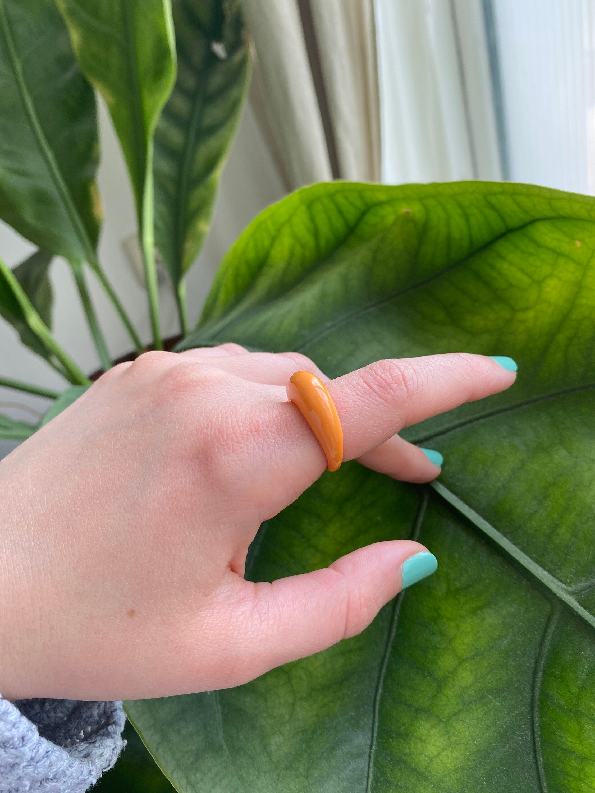 Orange Chunky RING Baguette Ring Enamel Ring Colourful Ring Dome Ring