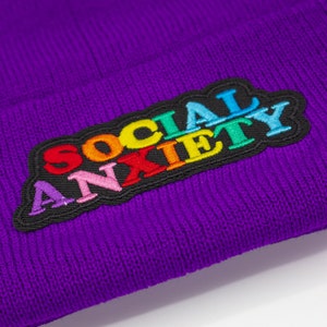 SOCIAL ANXIETY BEANIE Winter hat ribbed beanie Embroidery Cap, Text Knit Hat, Beanie, Winter cap, Cuffed Knitted Beanie image 6