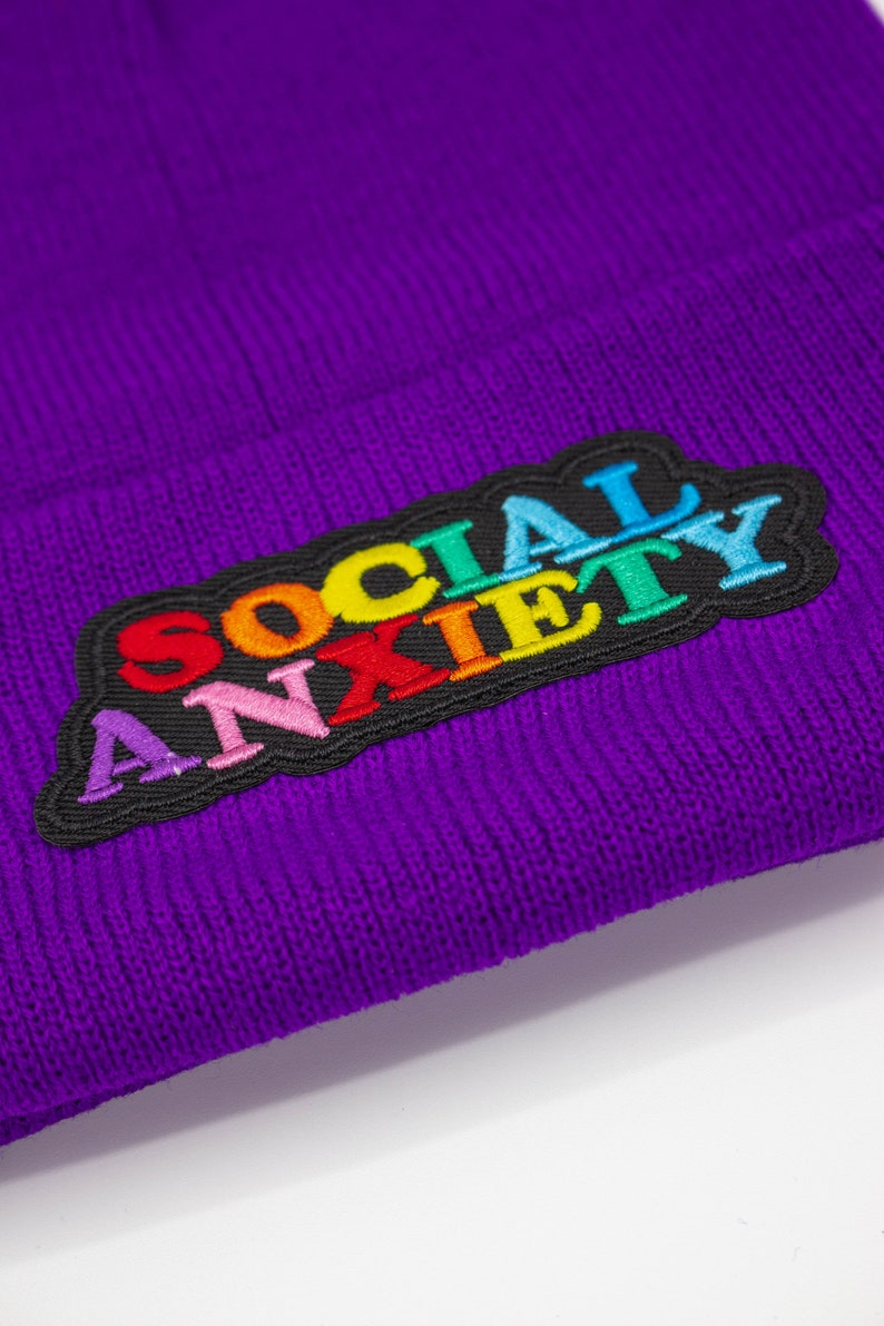 SOCIAL ANXIETY BEANIE Winter hat ribbed beanie Embroidery Cap, Text Knit Hat, Beanie, Winter cap, Cuffed Knitted Beanie image 6