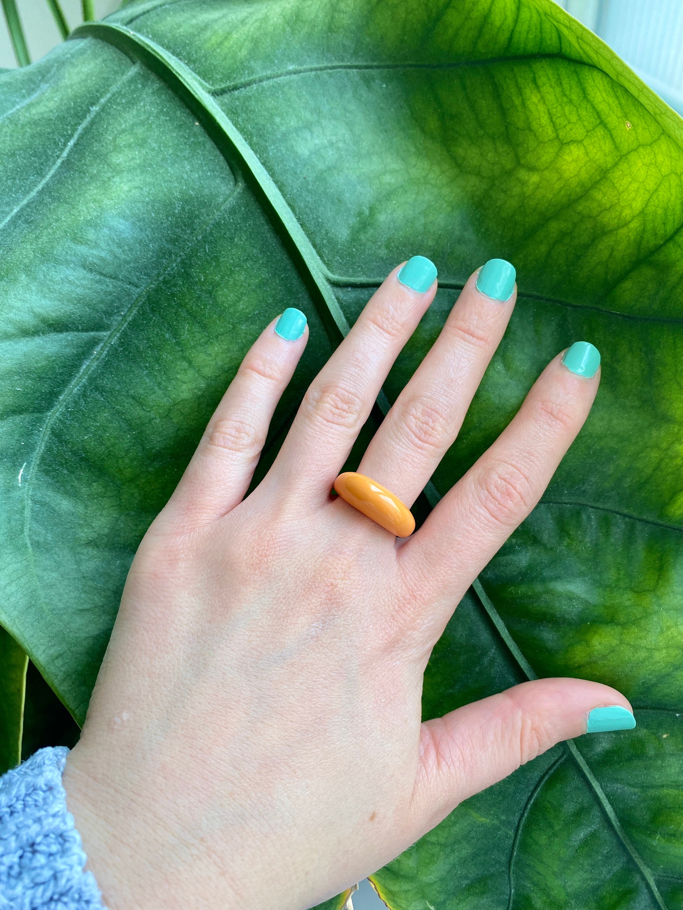 Orange Chunky RING Baguette Ring Enamel Ring Colourful Ring Dome Ring
