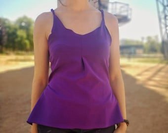 Purple Boho Knit Tank Top with Criss Cross Back, Sleeveless Sweetheart Neckline Yoga Shirt, Soft Stretchy Summer Top, Boho Halter Top