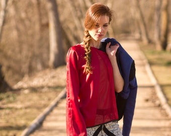 Red asymmetrical top, Boho off shoulder blouse, Open back top, One shoulder top, Extravagant blouse for women, losse fitted top