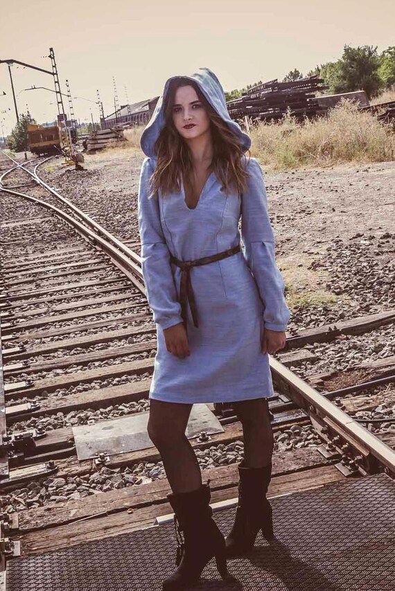 boho hooded dress Boho Hooded Maxi Dress: Gothic Elven Peasant Gown