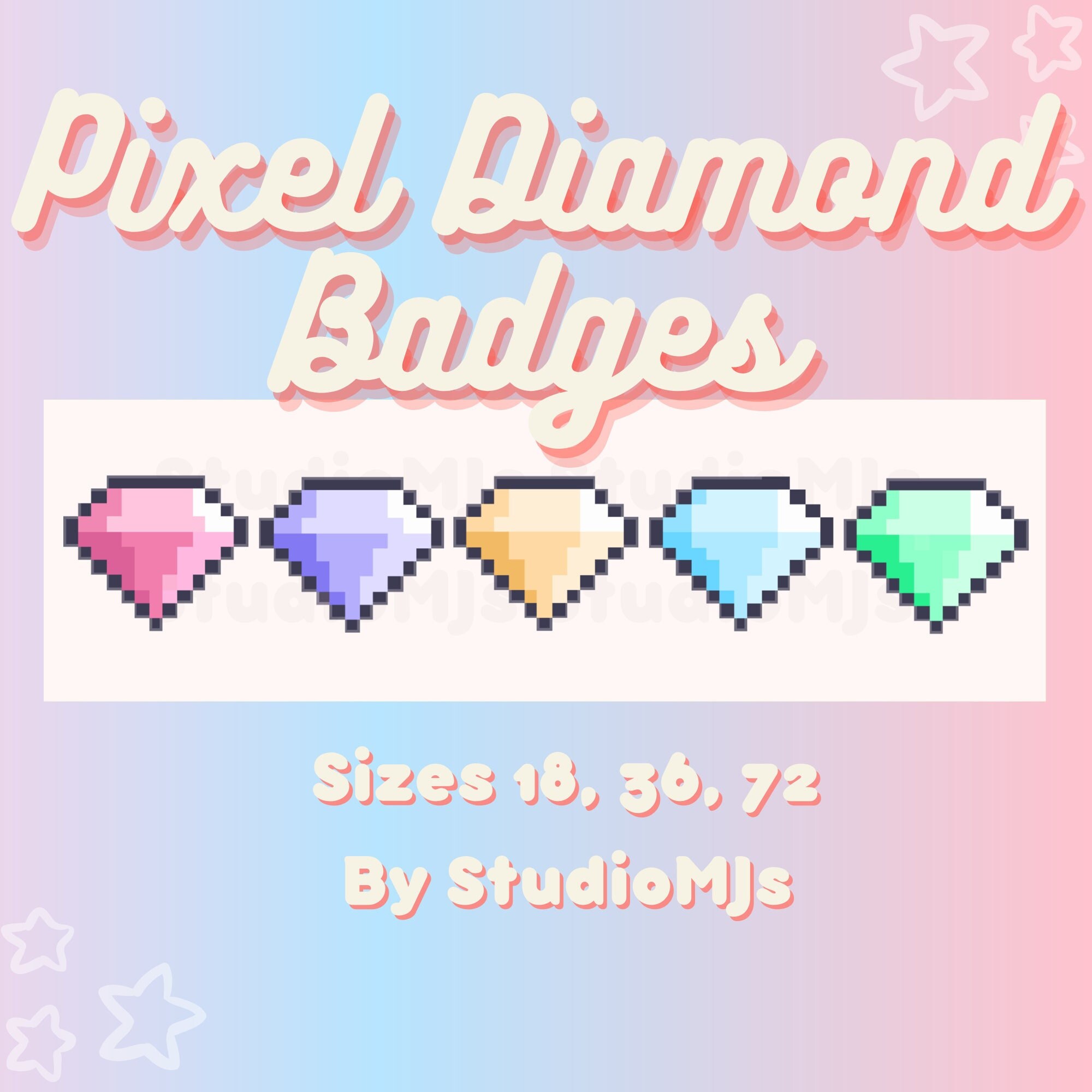 PIXEL Diamonds / Crystal Twitch Sub Badges and Discord Emotes 