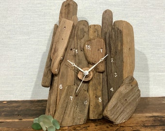 Driftwood Clock, recycled, reclaimed, wood, driftwood, natural, shabby chic, small clock, clock, mantle clock, wooden, handmade clock