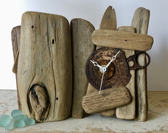 Driftwood Clock, recycled, reclaimed, wood, driftwood, natural, shabby chic, small clock, clock, mantle clock, wooden, handmade clock