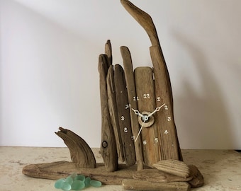 Driftwood Clock, recycled, reclaimed, wood, driftwood, natural, shabby chic, small clock, clock, mantle clock, wooden, handmade clock