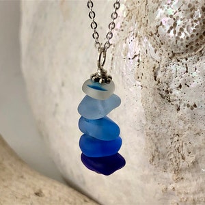 Blue sea glass necklace pendant, sterling silver, 18&quot; chain, sea glass jewellery, beach find, birthday gift, seaham, sea glass