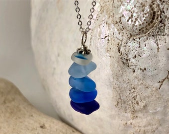 Blue sea glass necklace pendant, sterling silver, 18" chain, sea glass jewellery, beach find, birthday gift, seaham, sea glass