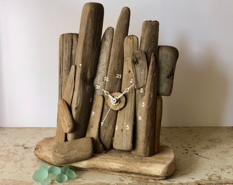 Driftwood Clock, recycled, reclaimed, wood, driftwood, natural, shabby chic, small clock, clock, mantle clock, wooden, handmade clock