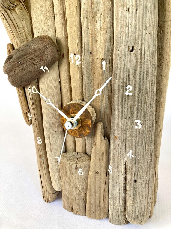 Reloj de madera flotante, reciclado, recuperado, madera, madera