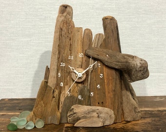Driftwood Clock, recycled, reclaimed, wood, driftwood, natural, shabby chic, small clock, clock, mantle clock, wooden, handmade clock