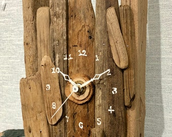 Driftwood Clock, recycled, reclaimed, wood, driftwood, natural, shabby chic, small clock, clock, mantle clock, wooden, handmade clock