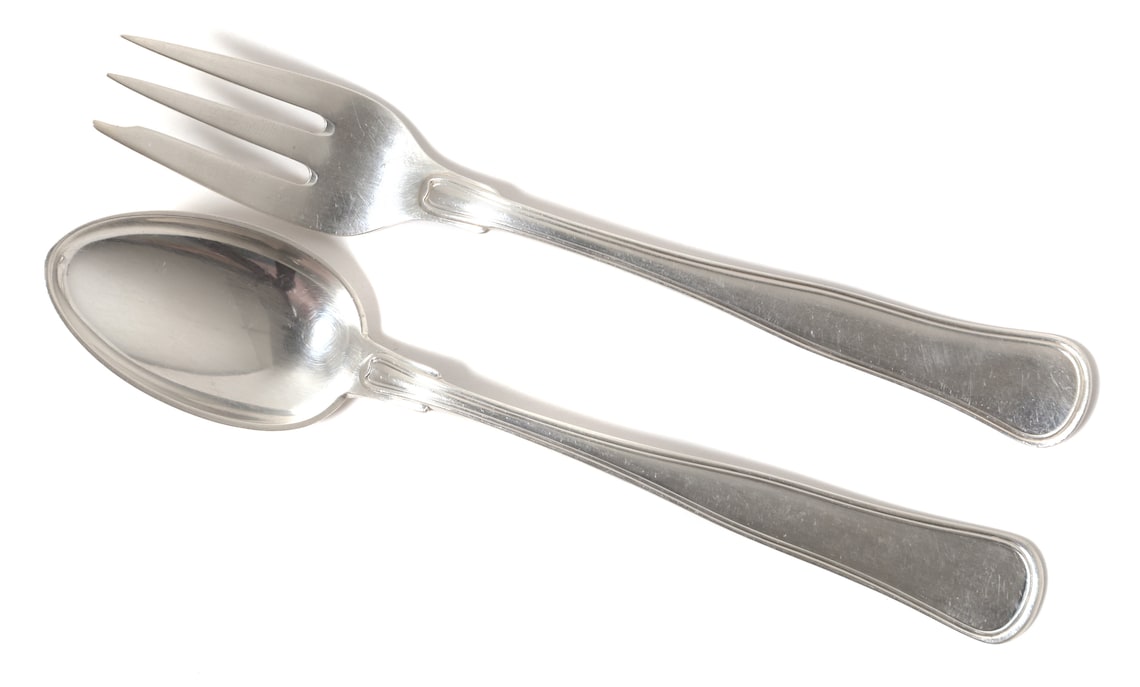 Silver tea spoon and dessert fork. Pattern Old Etsy