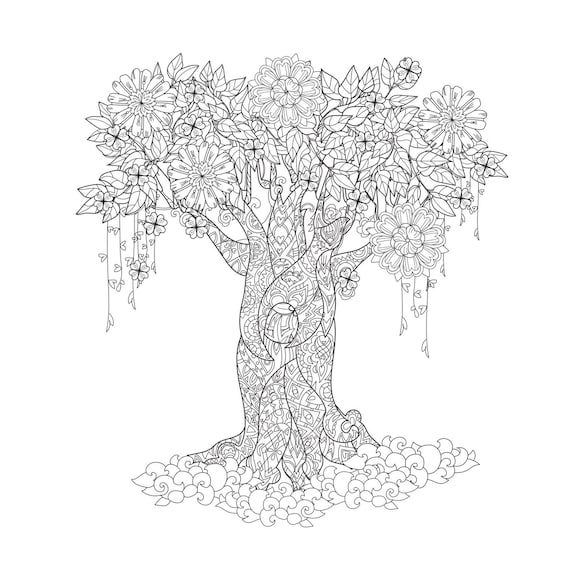 Tree Coloring Book For Adult : Forests and Trees Adult Colouring Images